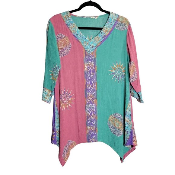 Soft Surroundings Mystik Balik Top Tunic Pink Teal Size M - Picture 2 of 8